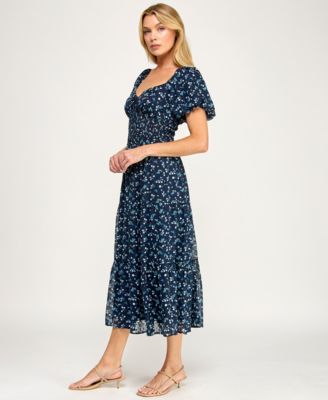 Juniors' Puff Sleeve Smocked Waist Dress