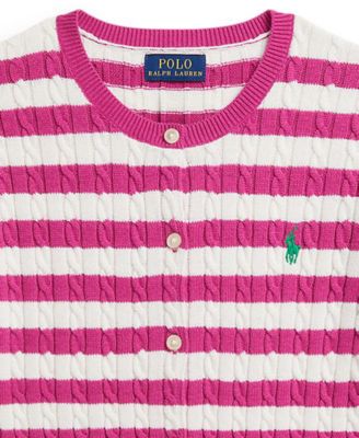 Girls' 7-16 Striped Mini-Cable Cardigan