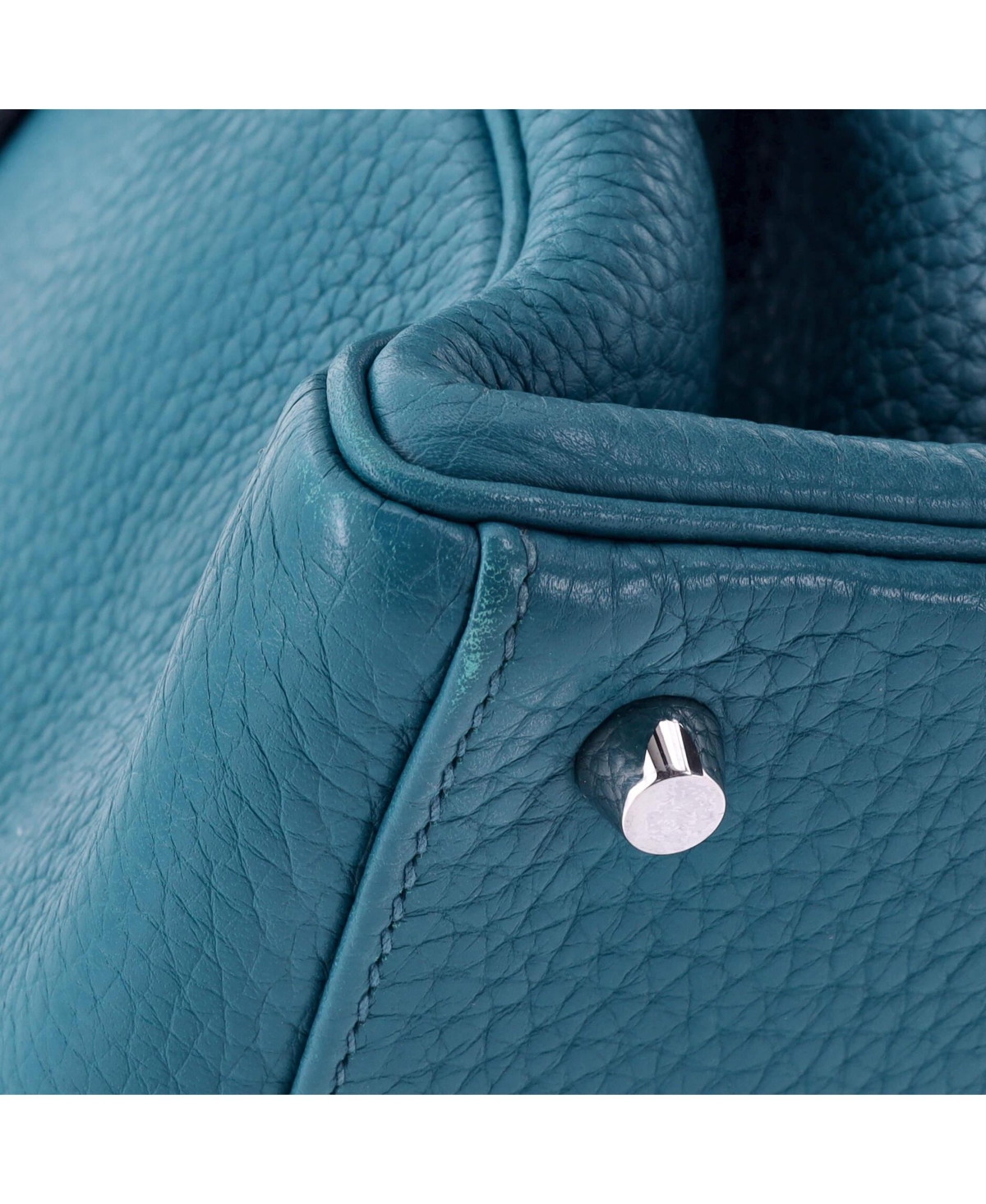 Pre-Owned HERMES 32 Handbag Blue Clemence with Palladium Hardware