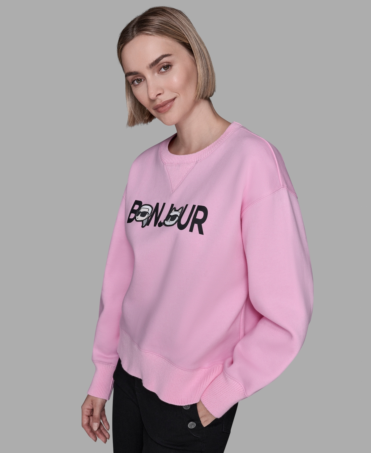 Karl Lagerfeld Petite Crewneck Pull-on Sweater In Pink