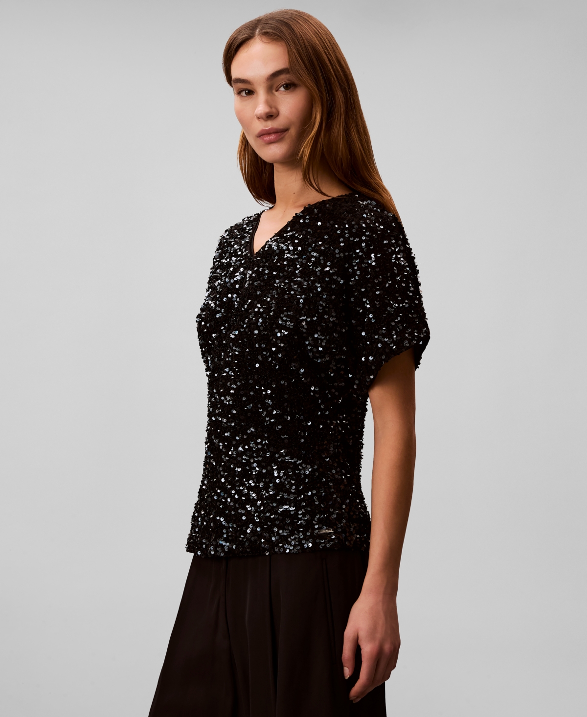 Calvin Klein Women's V-Neck Sequin Top