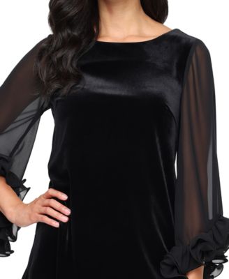 Women's Illusion Ruffle Sleeve Velvet Blouse