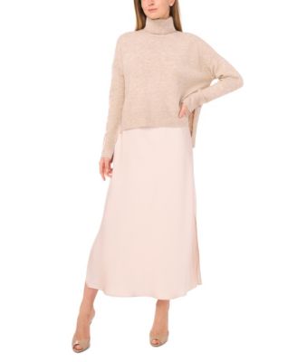 Vince Camuto - Women's Turtleneck Long-Sleeve Slip Dress