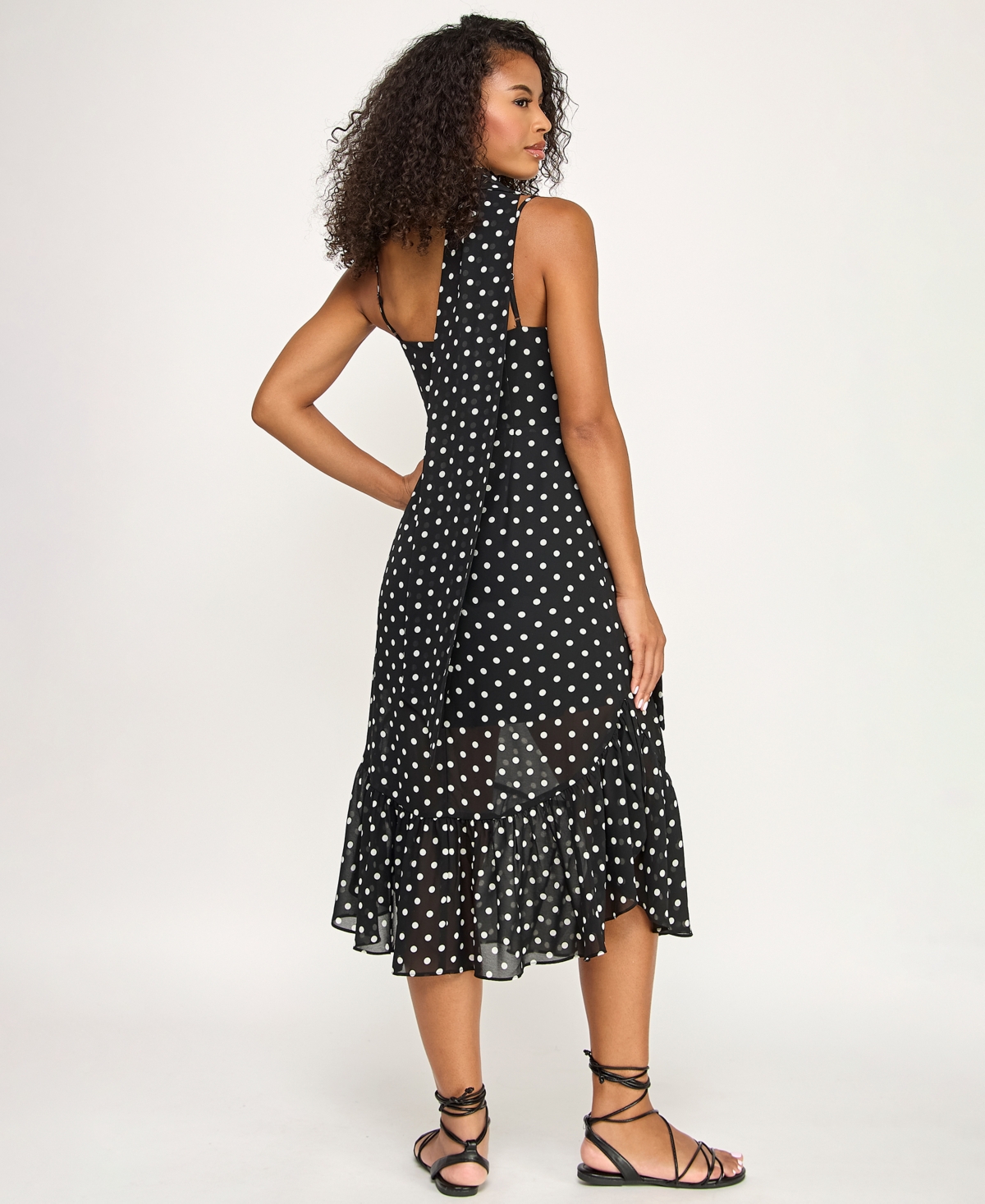 Seni & Cade Juniors' Polka Dot Sweetheart Neck Midi Dress with Scarf