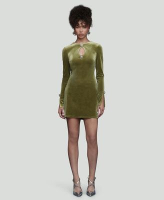 Avec Les Filles - Women's Long-Sleeve Stretch Velvet Mini Dress