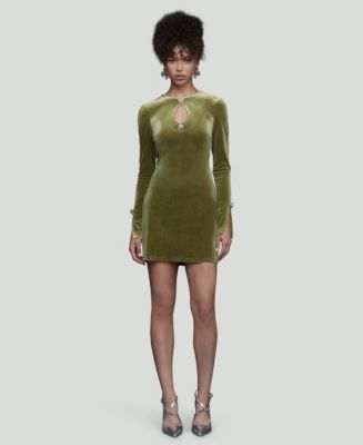Avec Les Filles Women's Long-Sleeve Stretch Velvet Mini Dress - Chartreuse - 6