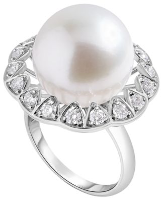Macy's - White South Sea Pearl (14mm) and Diamond (3/4 ct. t.w.) Ring in 14K White Gold