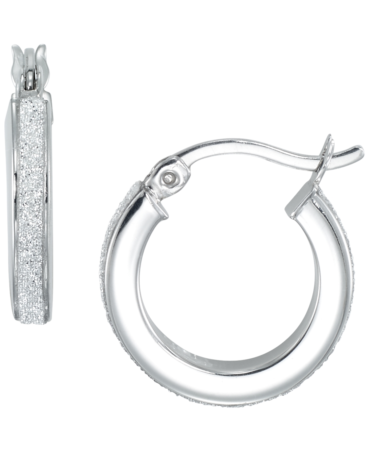 Macy's Polished Glitter 3-pc. Set Hoop Earrings In Sterling Sliver In Transparent