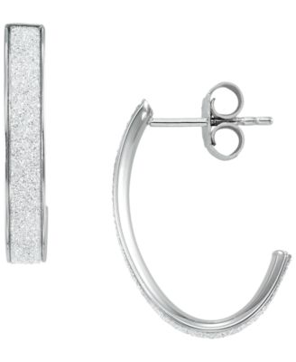 Glitter Polished 2-Pc. Set J-Hoop Earrings in Sterling Silver