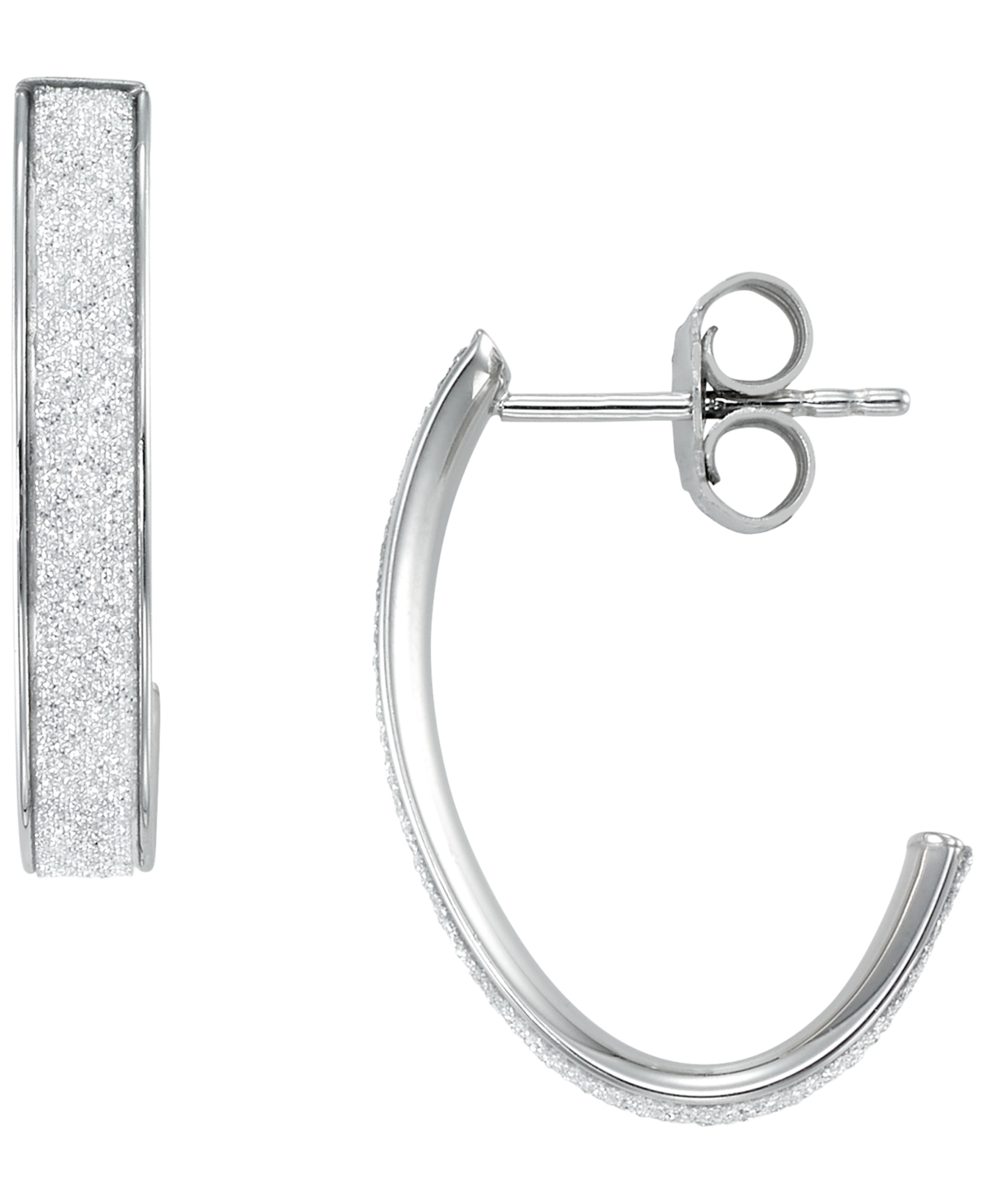 Macy's Glitter Polished 2-pc. Set J-hoop Earrings In Sterling Silver In Transparent