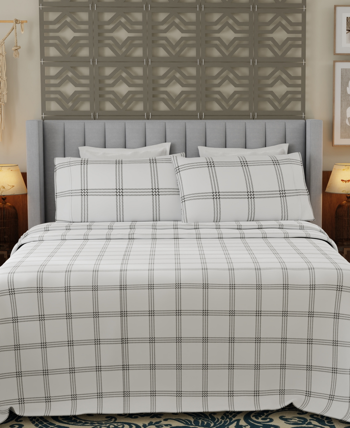 Color Sense Brushed Cool Crisp Percale Printed 3-pc. Sheet Set, Twin Xl In Gray