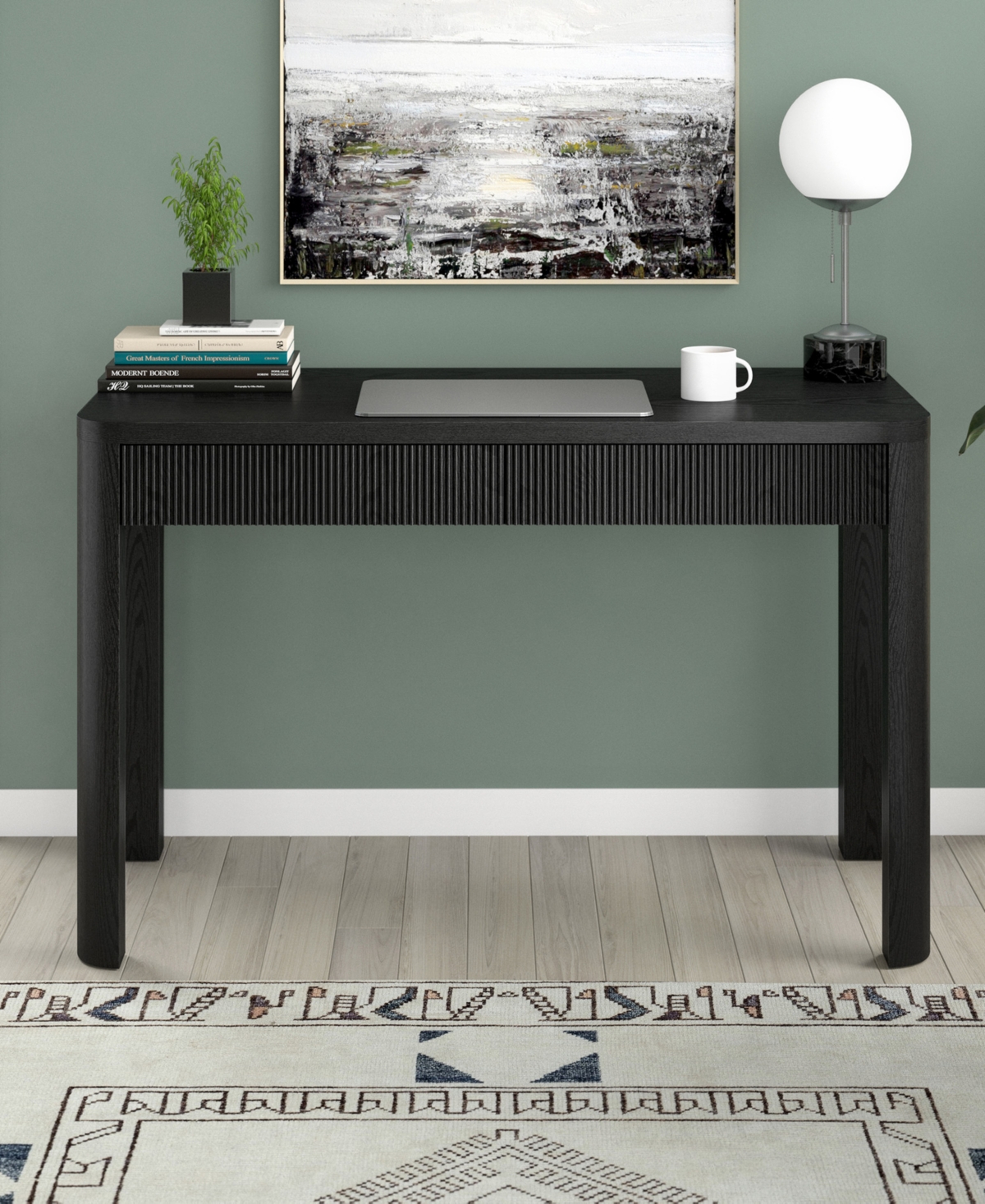 Hudson & Canal Mendoza 48" Wood Wide Rectangular Desk In Black