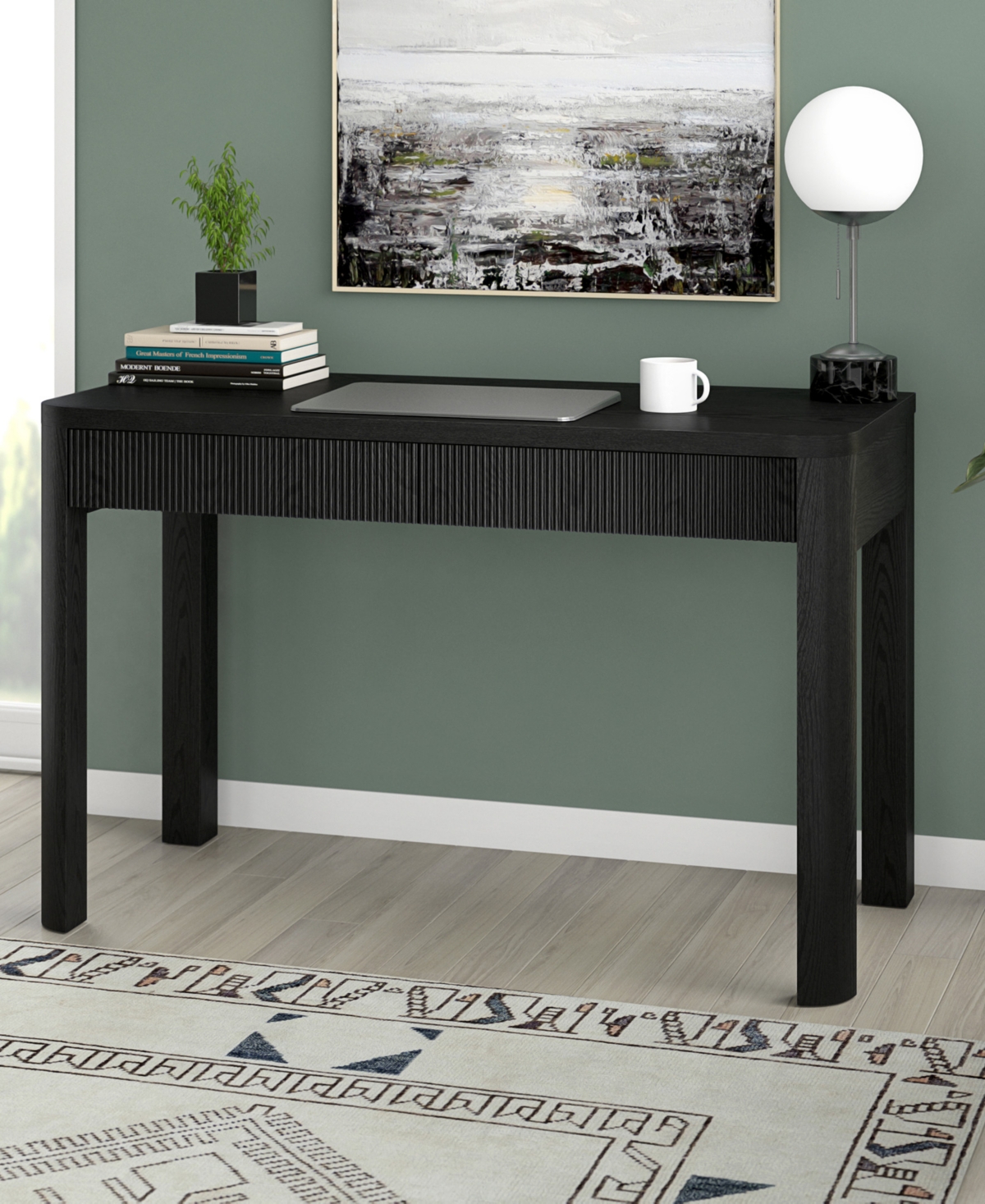 Hudson & Canal Mendoza 48" Wood Wide Rectangular Desk In Black
