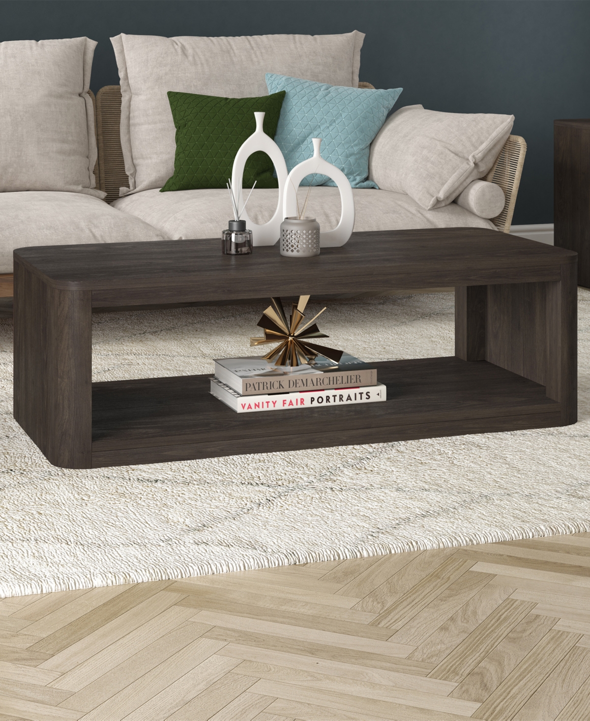 Hudson & Canal Kellan 47" Wood Wide Rectangular Coffee Table