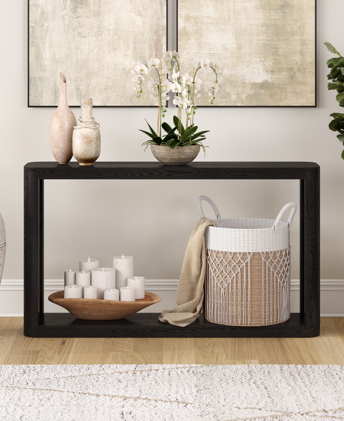 Hudson & Canal Kellan 52" Wood Wide Rectangular Console Table In Black