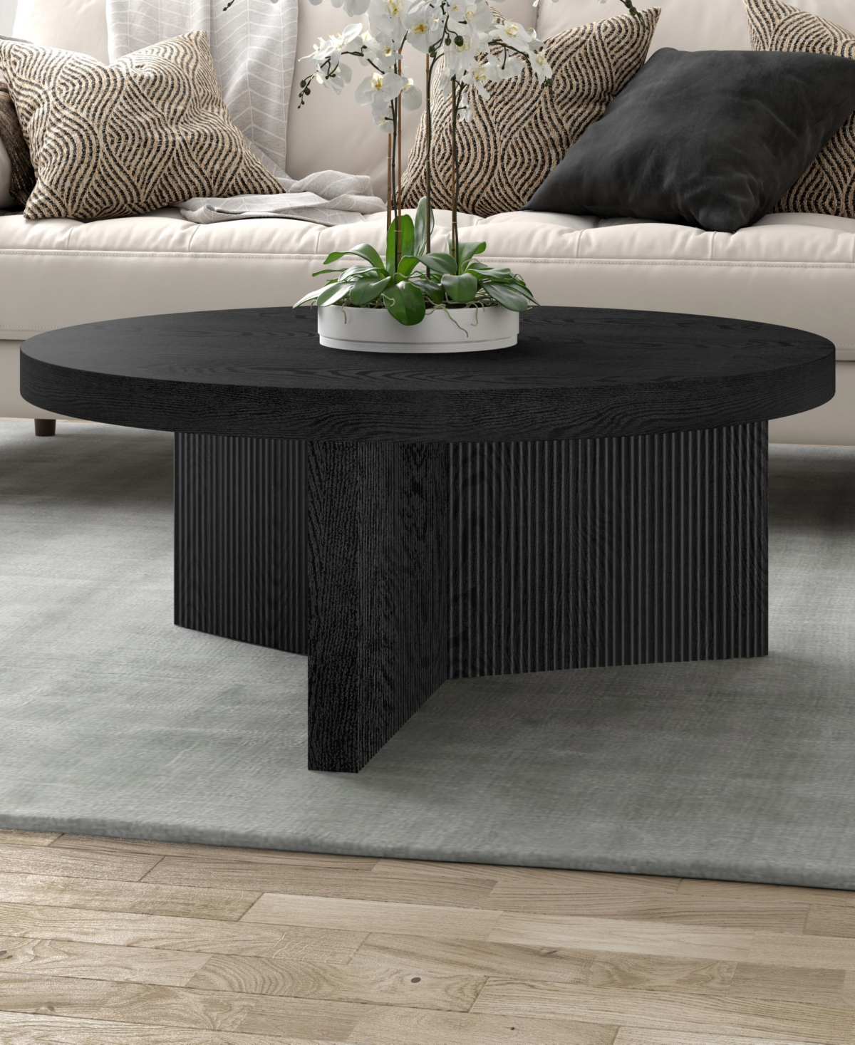 Hudson & Canal Holm 36" Wood Wide Round Coffee Table In Black