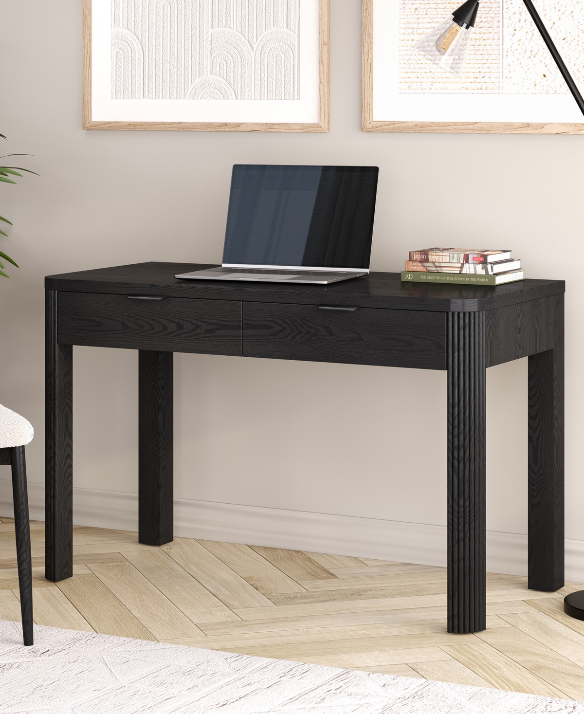 Hudson & Canal Lonsdale 48'' Wood Wide Rectangular Desk In Black