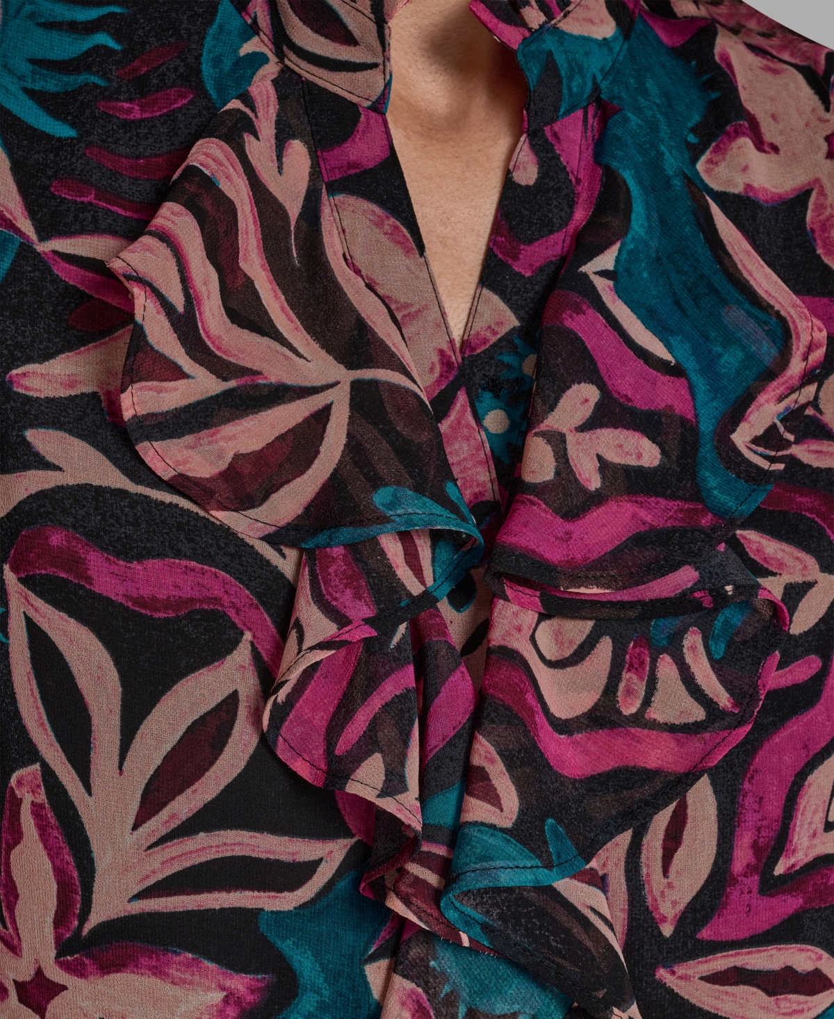 Bcbg Women's Sleeveless Ruffle Front Top In Multi