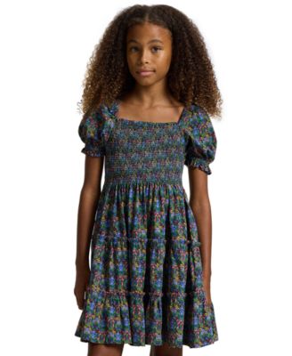 Girls' 7-16 Floral Smocked Short-Sleeves Dress