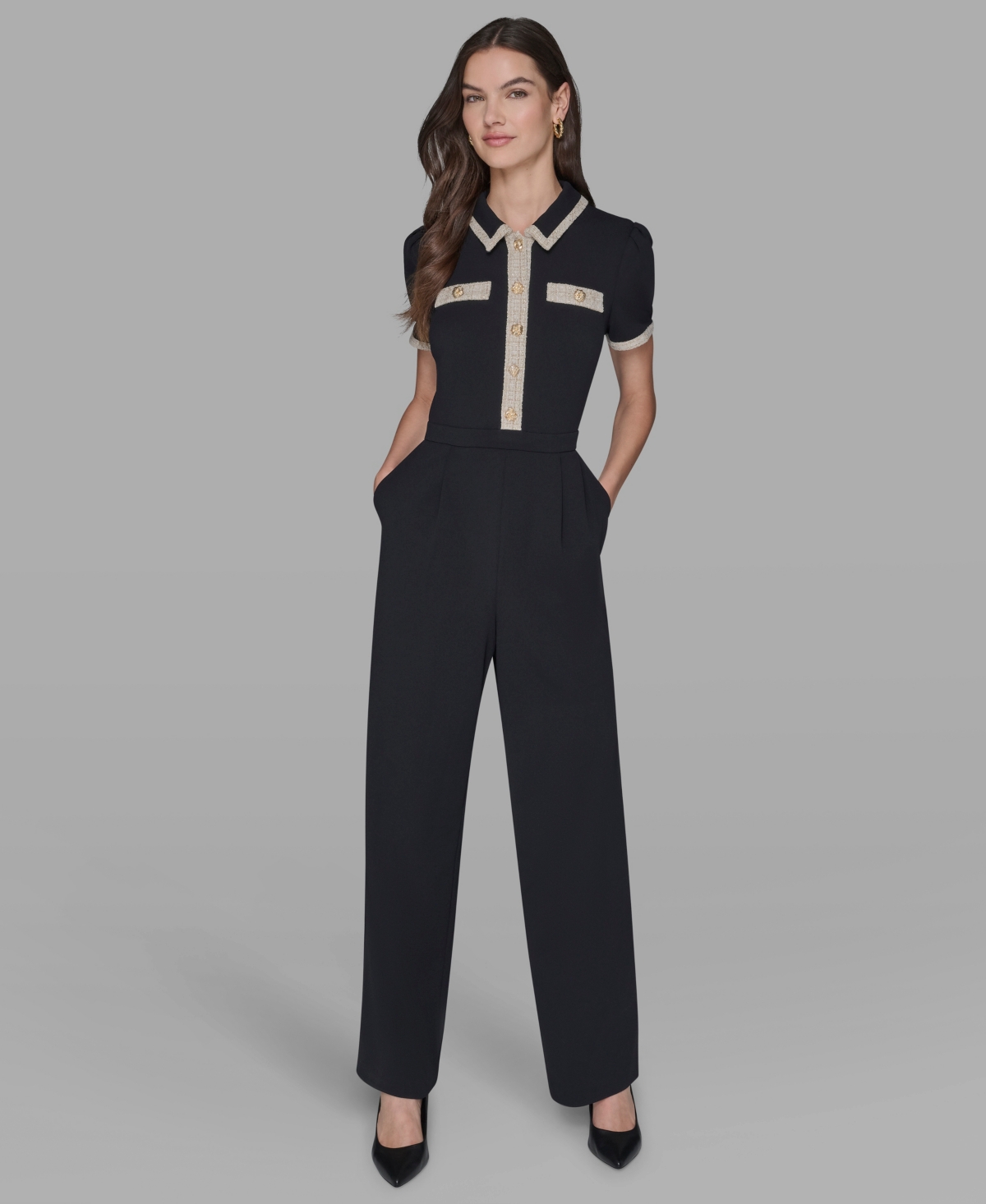 Karl Lagerfeld Women's Collared Jumpsuit In Black