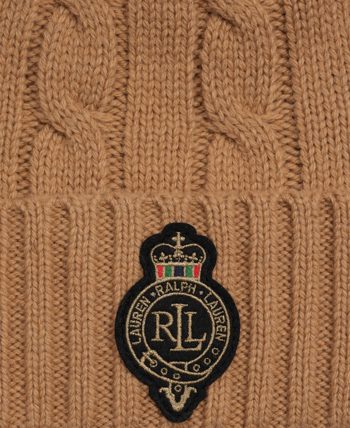 Ralph Lauren Cable Crest Patch Hat In Brown
