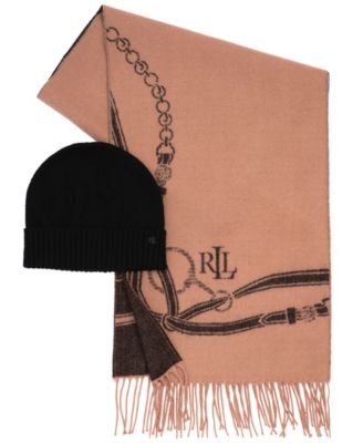 Equestrian Woven Scarf and Knit Hat Gift Set