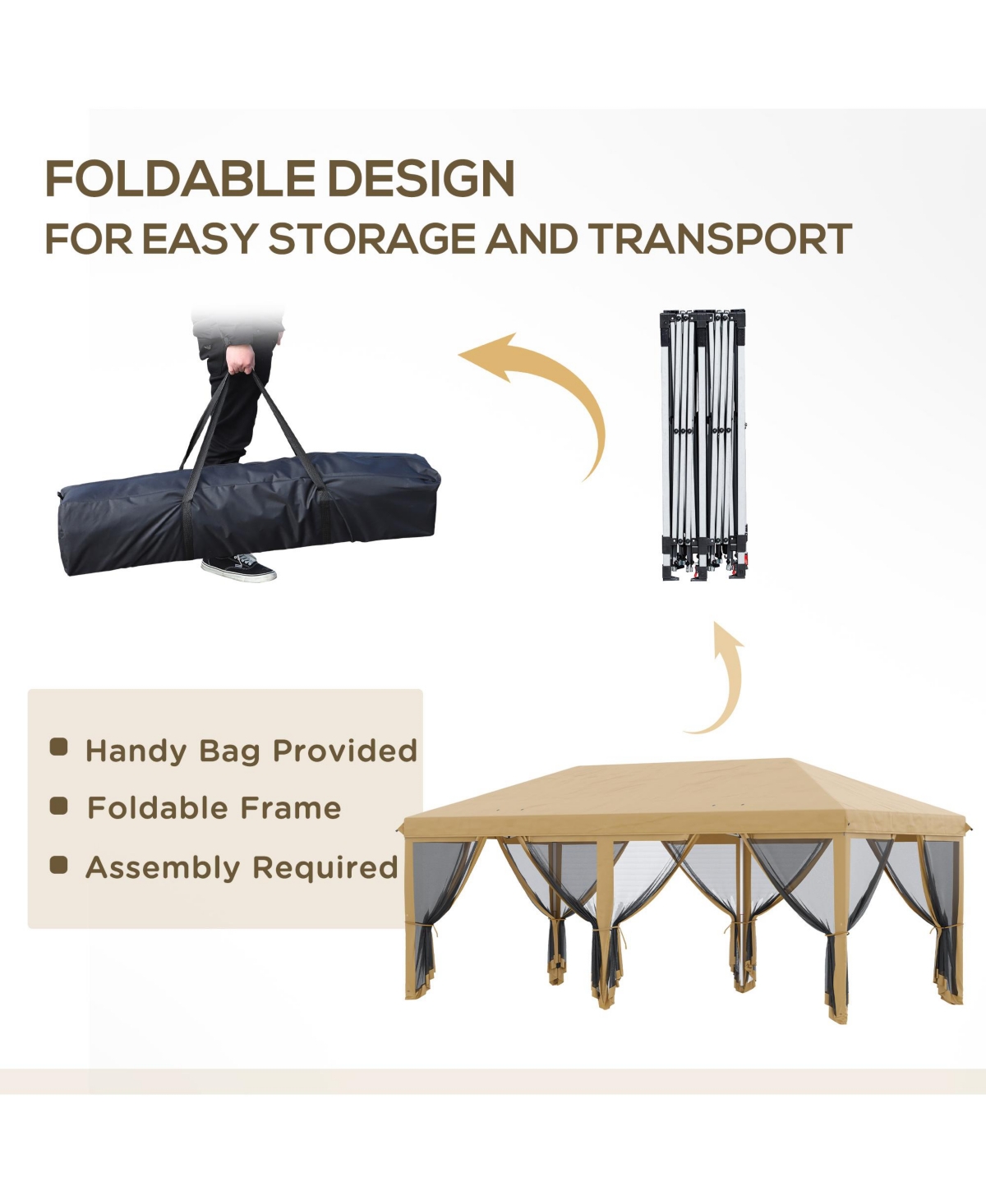 Outsunny Outdoor 10' x 20' Patio Gazebo Outdoor Pop-Up Canopy with Sidewalls, 6 Mesh Walls for Party, Events, Backyard, Lawn