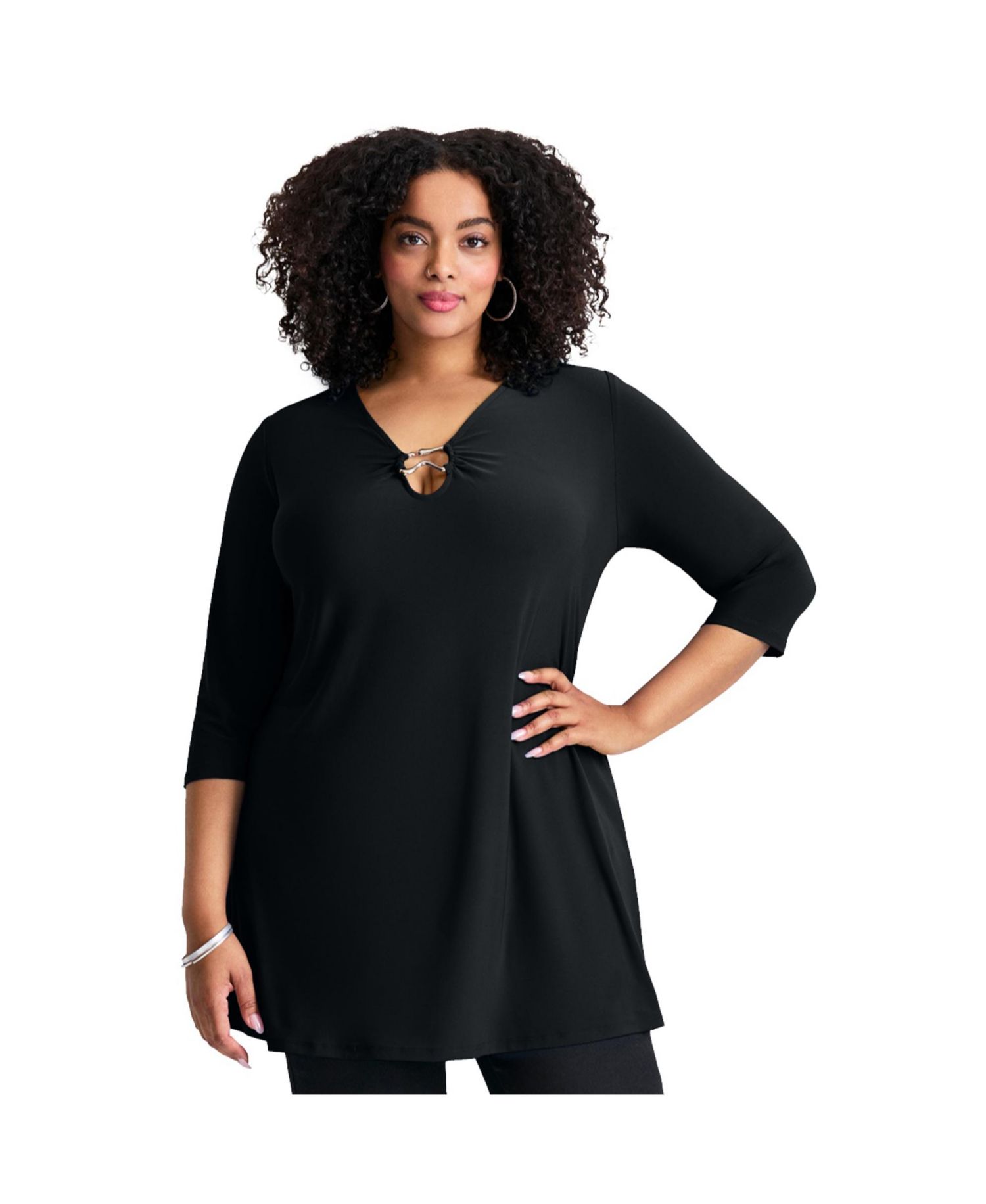 Women's Plus Size Ring Detail Tunic Top