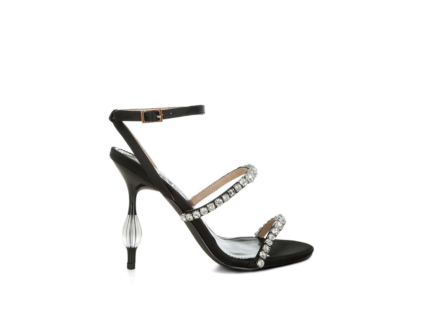 Женские сандалии London Rag Aragon Diamante Embellished Fantasy Heel, цвет: Чёрный атласный — фото 5