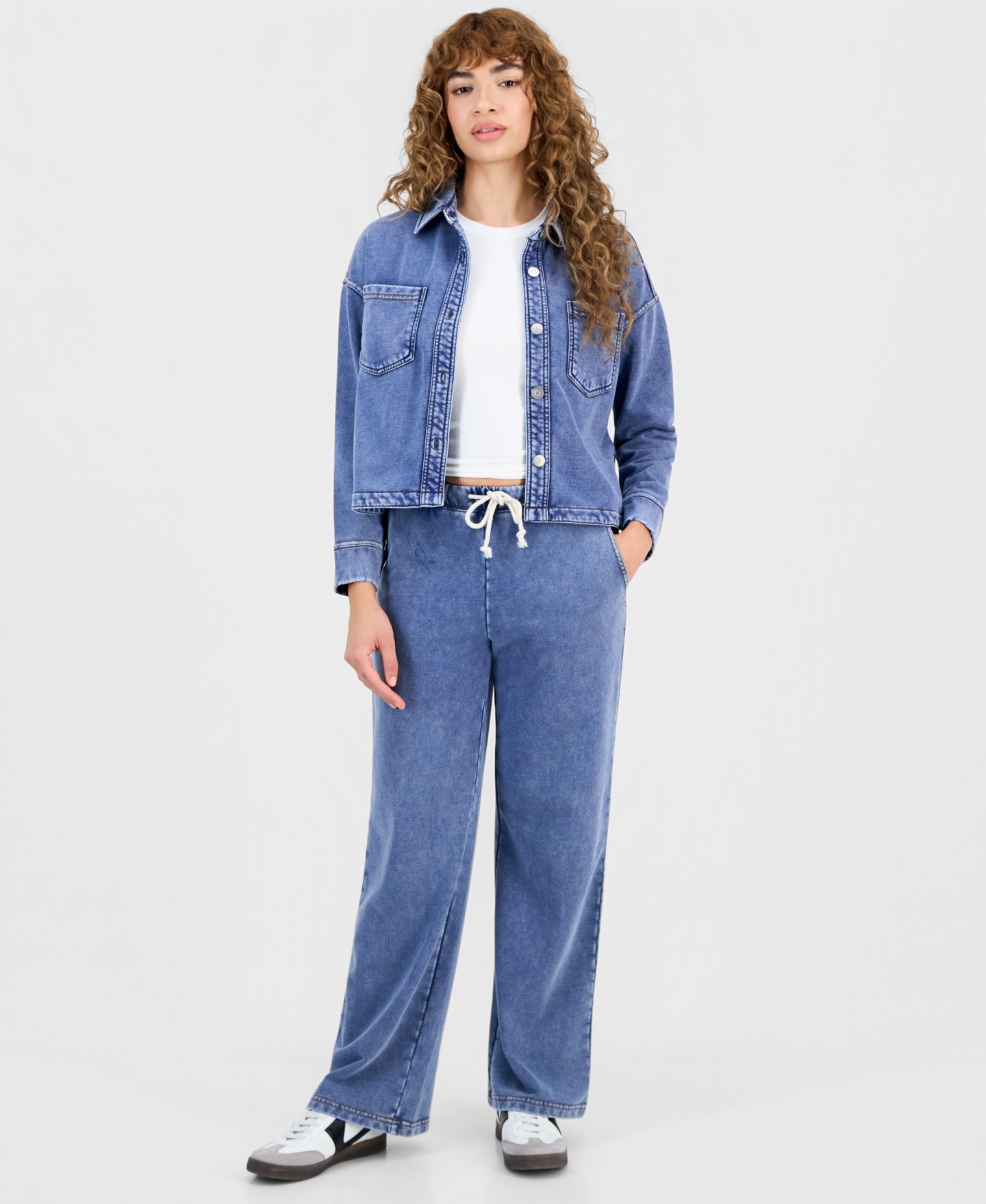 Женские брюки And Now This Petite Faux-Denim French Terry Wide-Leg, цвет: Джинсовый синий — фото 1
