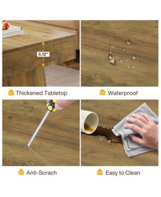 Farmhouse Coffee Table, 47 Inches Wooden Rectangular Accent Center Tables with Thick Base, Modern Low Cocktail Tea