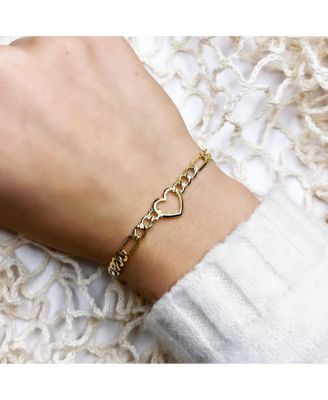 Figaro Heart Bracelet 14K Gold