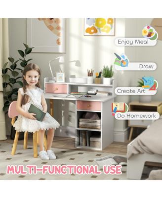 Kids Desk and Chair Set w/ Storage, for Girls Boys 3-8 Years,