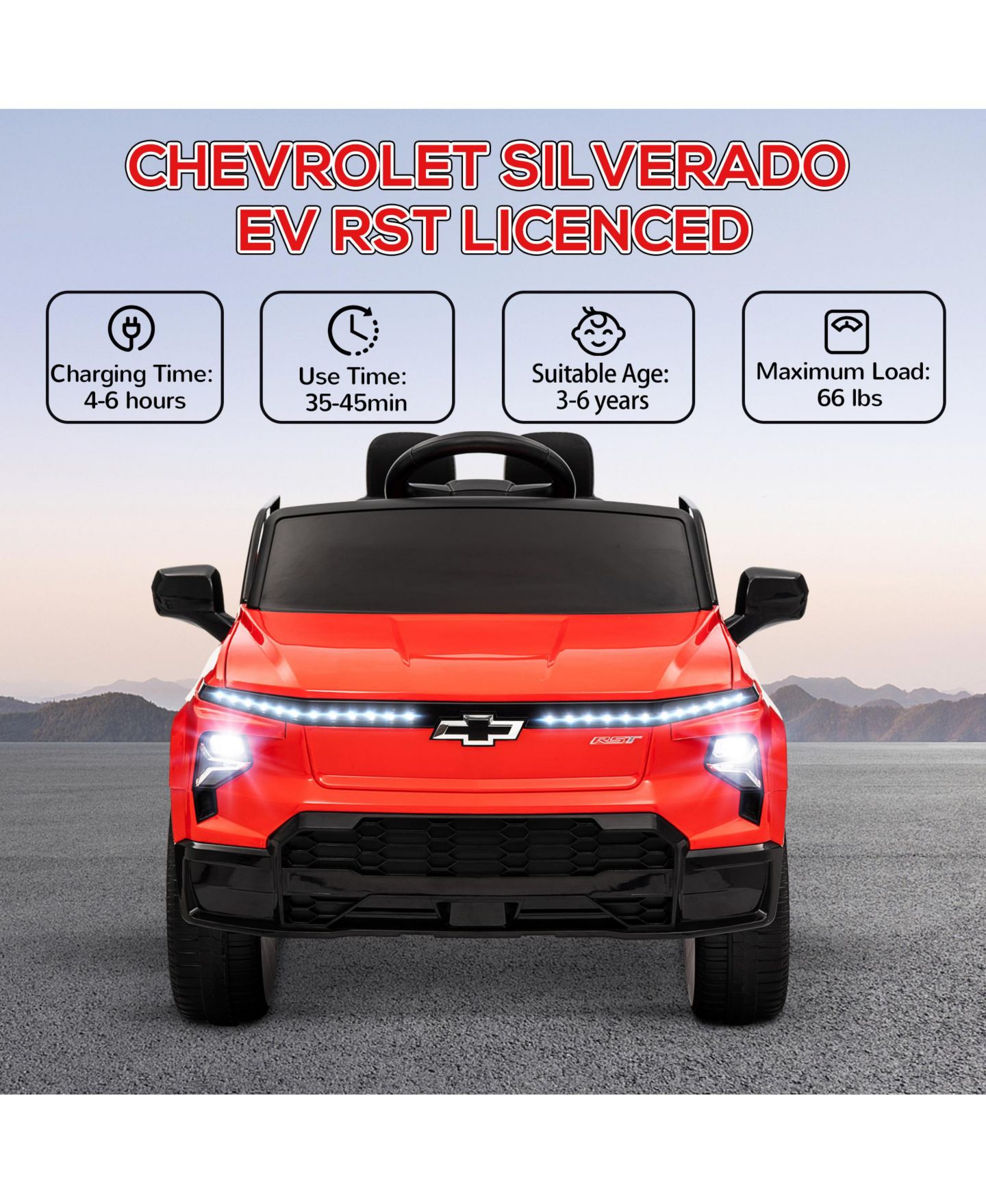 Детская игрушка Qaba Silverado EV RST Remote Control 12V Electric Ride-On Car, 66 lbs Capacity, 3–6 лет, цвет: Красный — фото 7