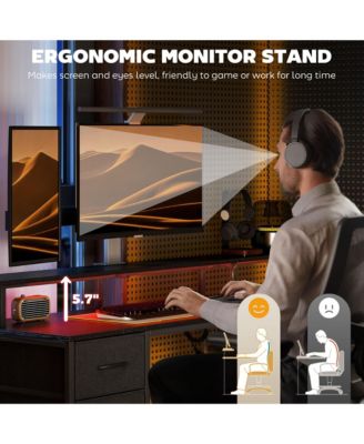 67&amp;#x22; Computer Desk Home Office Desk with File Cabinet Lights