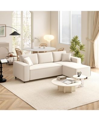 Chaise Sectional Sofa, Corduroy Fabric Corner Couch, Light