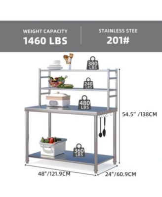 Stainless Steel Table with Overshelves 48"x24" Prep Table for Commercial