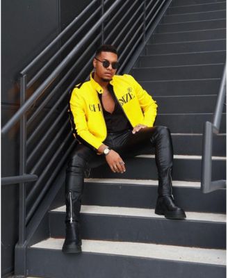 Men's Sport Bezel Watch with Yellow Dial and Black Canvas Strap