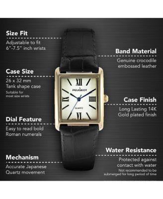 Women's Tank Watch Roman Dial Black Leather Strap