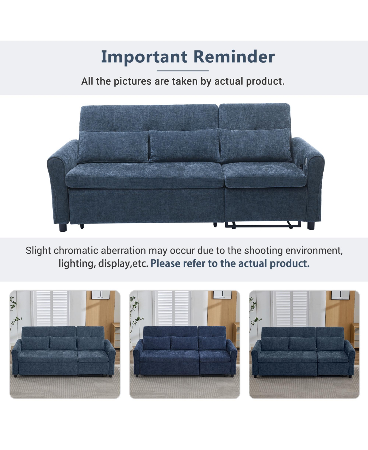 2-in-1 Sofa 82 Inches Three-seater with a Bed and Reversible Recliner for Living Room