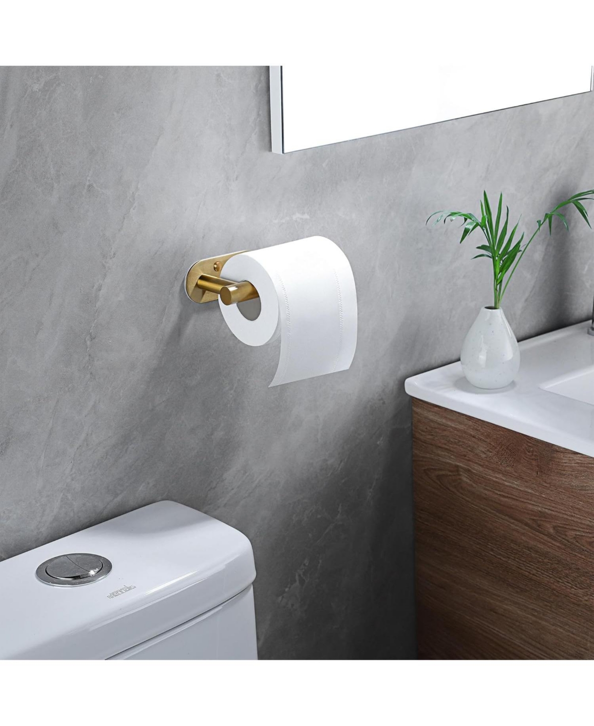 Adhesive Paper Holder - Brushed Brass Comfort Room Roll Holder Stick on Wall for Bathroom, Sus 304 Stainless Steel