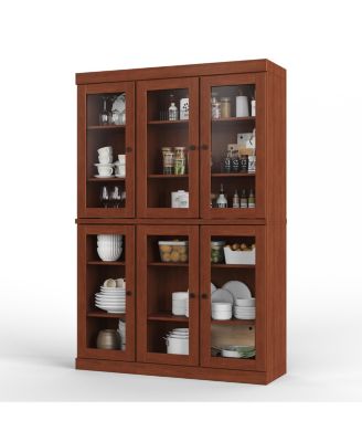 100% Solid Wood Pantry China Cabinet, Clear Glass Doors, Adjustable Shelves, 48.5" Wide, 71.5" Tall