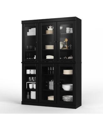 100% Solid Wood Pantry China Cabinet, Clear Glass Doors, Adjustable Shelves, 48.5" Wide, 71.5" Tall