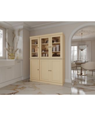 Solid Wood Pantry China Cabinet with Raised Panel, Clear Glass Doors and Adjustable Shelves, 48.5-Inch