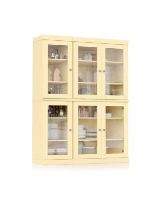 100% Solid Wood Pantry China Cabinet, Clear Glass Doors, Adjustable Shelves, 48.5" Wide, 71.5" Tall