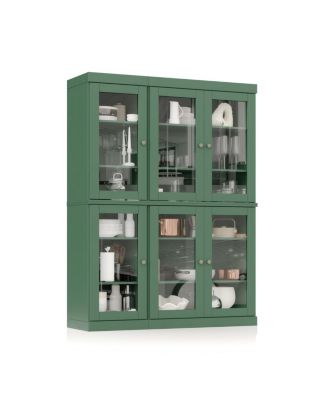 100% Solid Wood Pantry China Cabinet, Clear Glass Doors, Adjustable Shelves, 48.5" Wide, 71.5" Tall