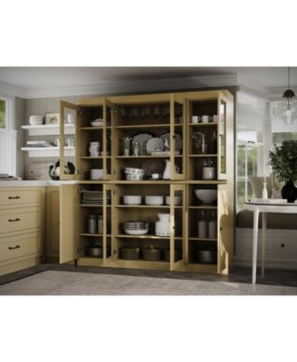 65" 1-Pc. Solid Wood Pantry China Cabinet with Raised Panel, Clear Glass Doors and Adjustable Shelves