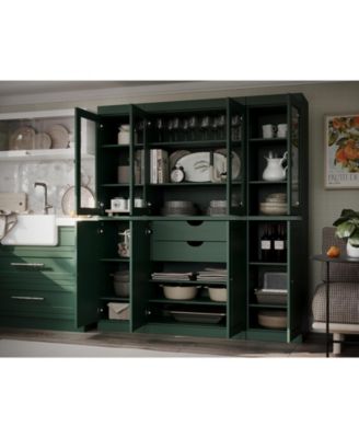 100% Solid Wood Pantry China Cabinet, Raised Panel & Clear Glass Doors, 2 Drawers, Adjustable Shelves, 65" Wide, 71.5" Tall