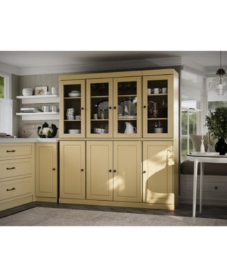 100% Solid Wood 65" Pantry China Cabinet with Raised Panel, Clear Glass Doors & Adjustable Shelves