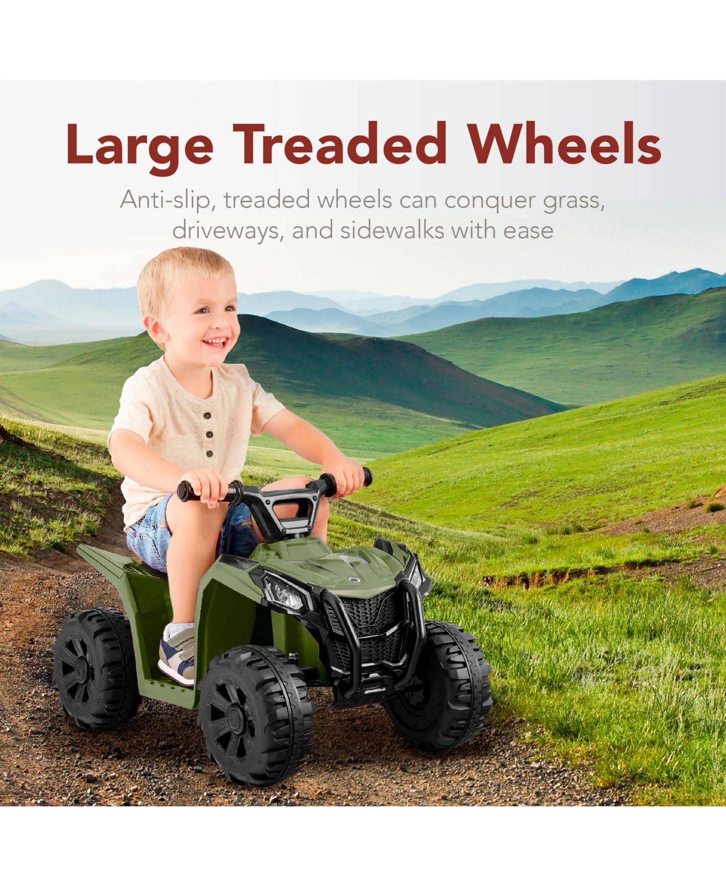 Детская игрушка Best Choice Products 6V Kids Ride-On Quad with Treaded Tires, 27"L x 17.5"W x 17.75"H, 44 lbs., Ages 1.5+, цвет: Армейский зелёный — фото 5